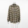Fashion Long Sleeves Loose Plaid Shirt Autumn Pocket Gingham Shirt Loose Plaid Pocket Shirt