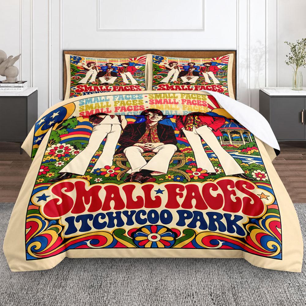 Decorative Small Faces Itchycoo Park Psychedelic Poster Multicolor Bedding Set, Reversible Duvet Cover Set for Any Season