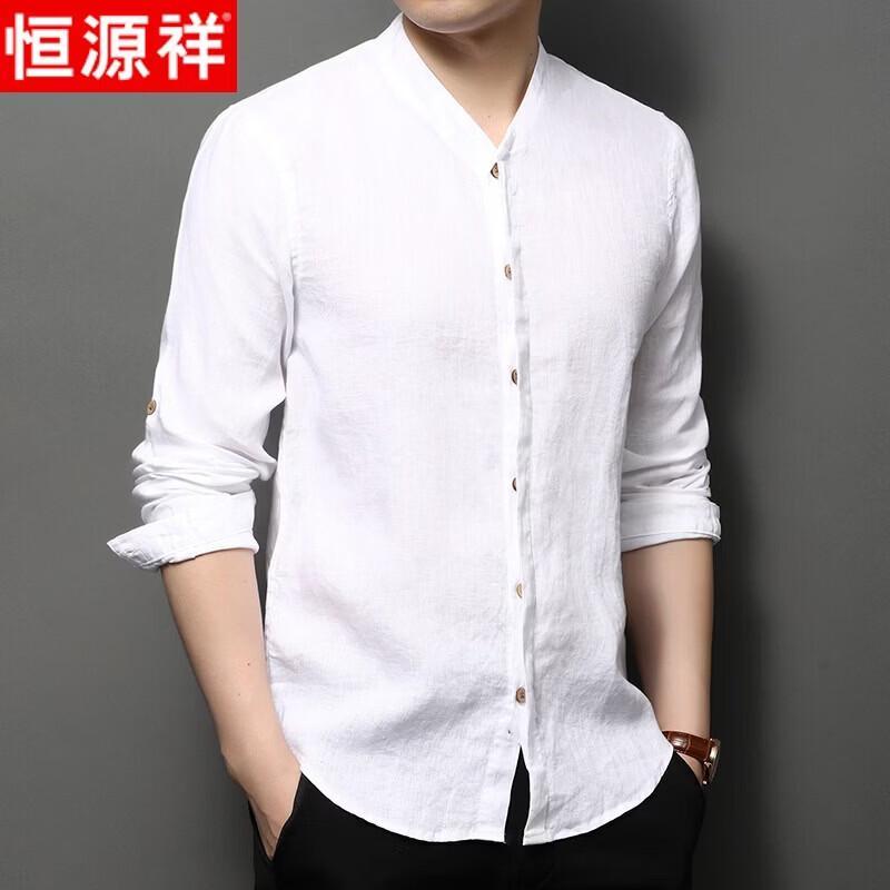 

Men s Pure Linen Long-Sleeve Shirt with Stand Collar S