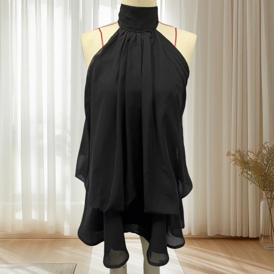 Women's Halter Neck Chiffon Mini Dress Summer Sleeveless Cocktail Party Dress Ruffle Wedding Guest Dress