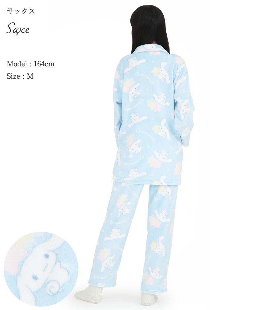 SAZAC Cinnamoroll Flannel Pajama Long Sleeve and Loungewear Women's Set, Pants, (Sax/L/SAN1868)