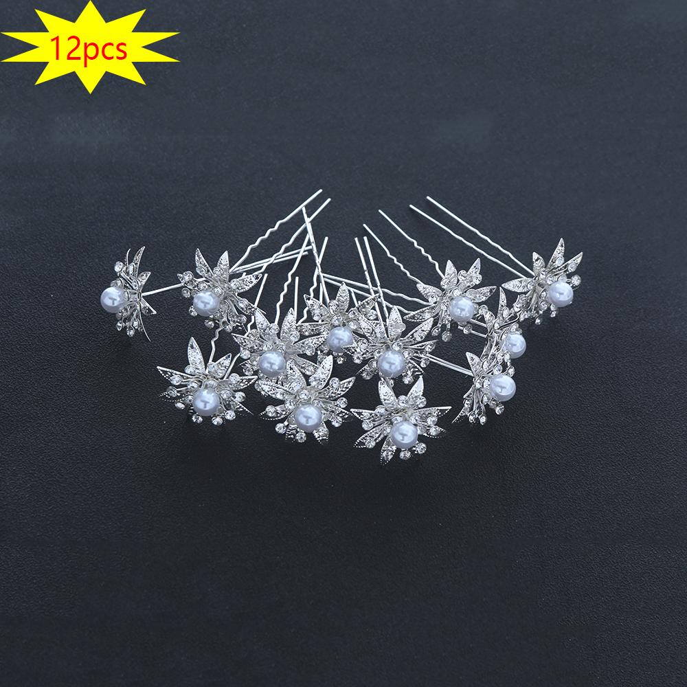 12pcs Fashion Baroque Bridal Headpiece U-Shaped Pin Pearl Flower Hairpin Women Hair Fork Coiled Hair Accessory Braided