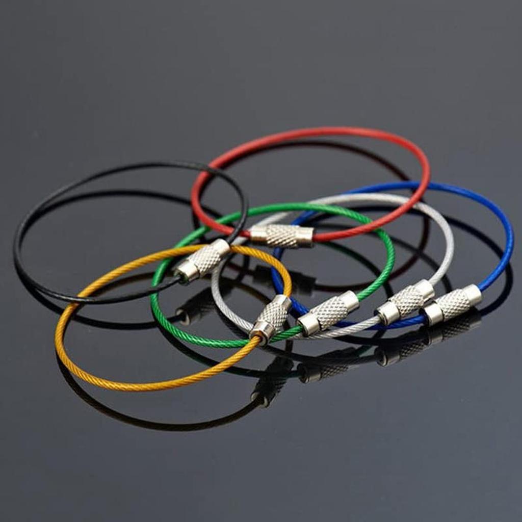 Stainless Steel Wire Keychain Ring Key Keyring Circle Rope Cable Loop Outdoor Camp Luggage Tag Screw Lock Gadget