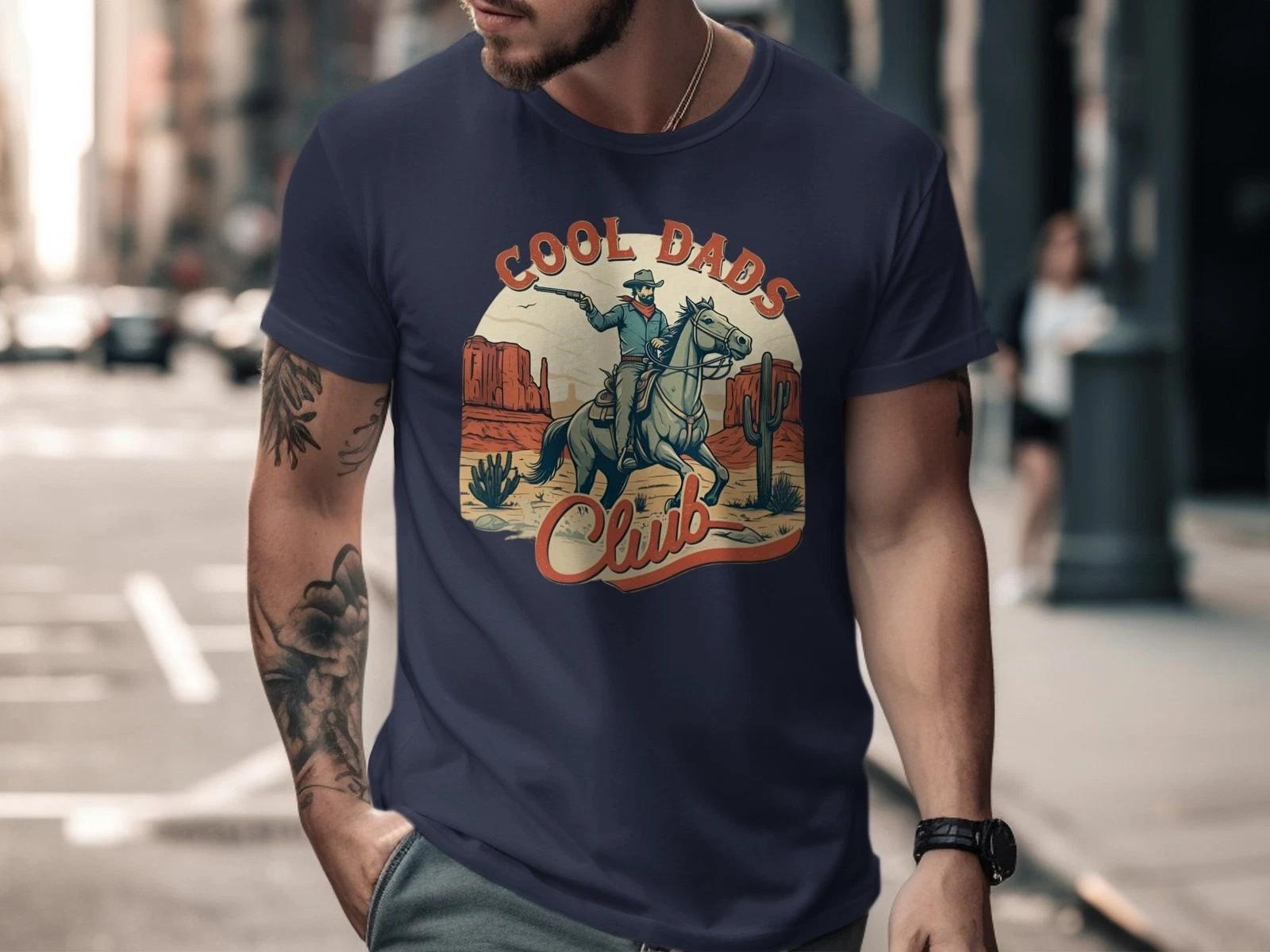 Cool Dads Club Cowboy T-Shirt, Western Dad Graphic Tee for Father’s Day Gift 2XL