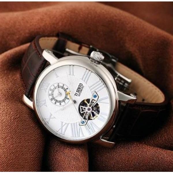 [Ticento]Men’s automatic leather watch TS50021WTW DUAL, Korean Luxury Watches