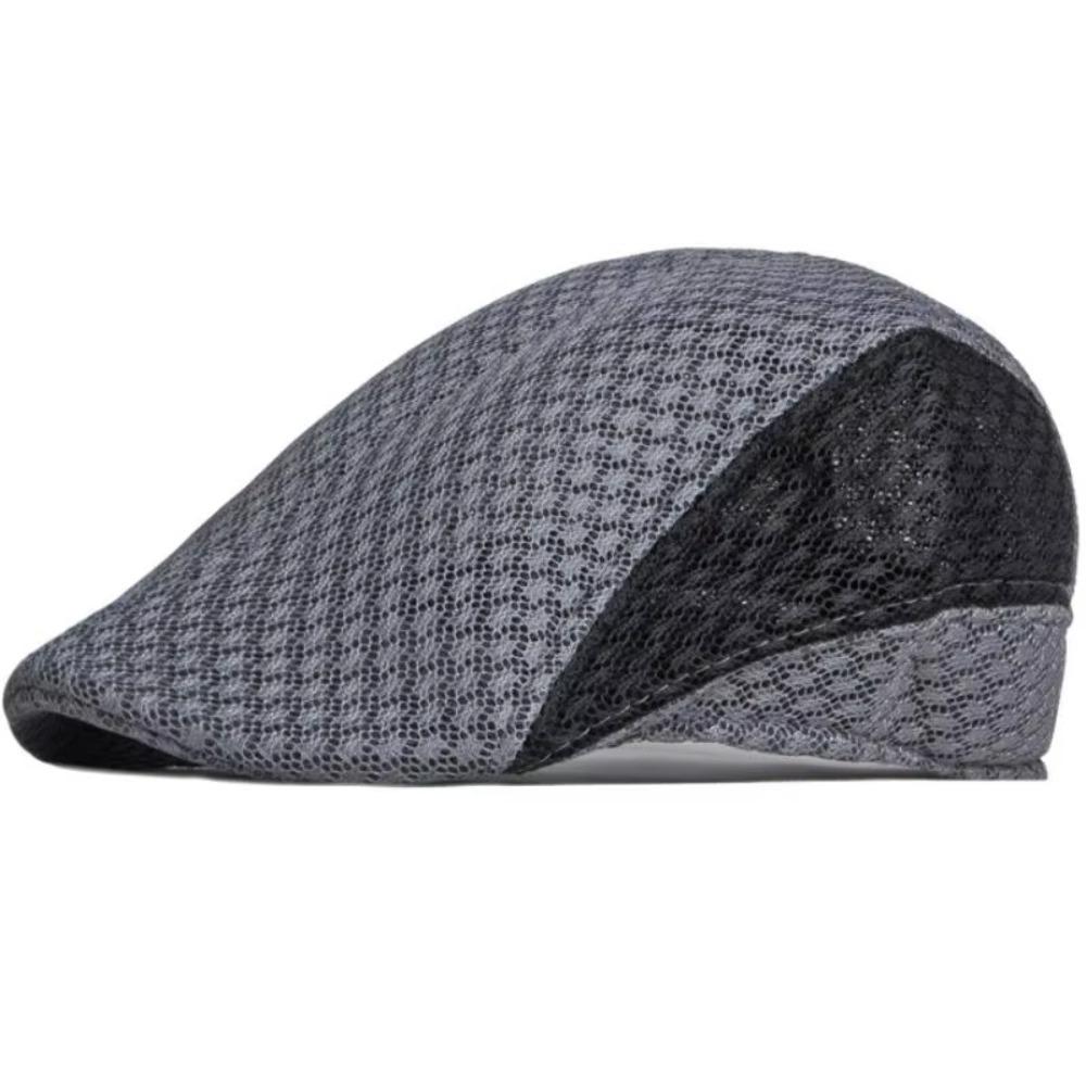 Breathable Summer Beret Cap Hollow Design Sun Protection Hat Fashion Mesh Flat Caps  Golf Caps серый/чёрный
