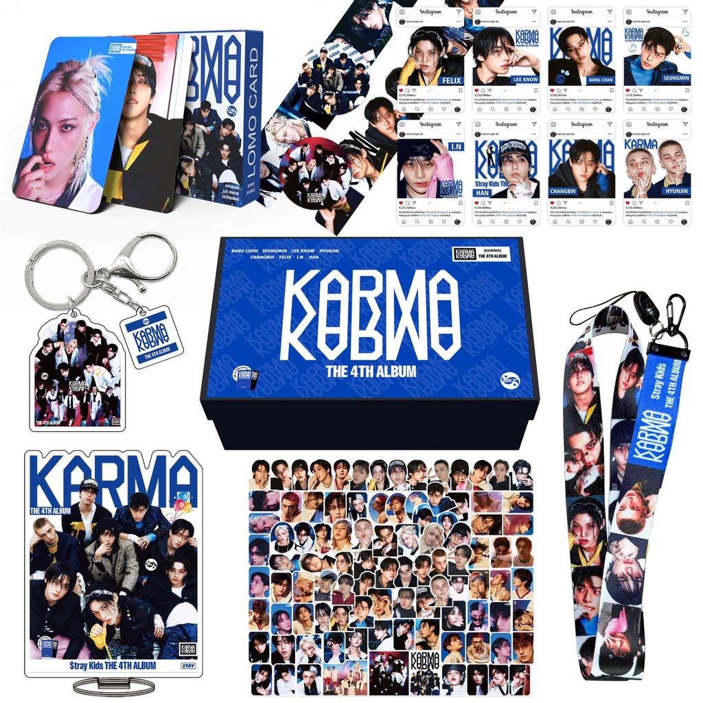 Skzoo Stray Kids Fan Gift Box With Karma Album Keychain Stickers And Peripheral Set Featuring Felix Hyunjin Collectibles