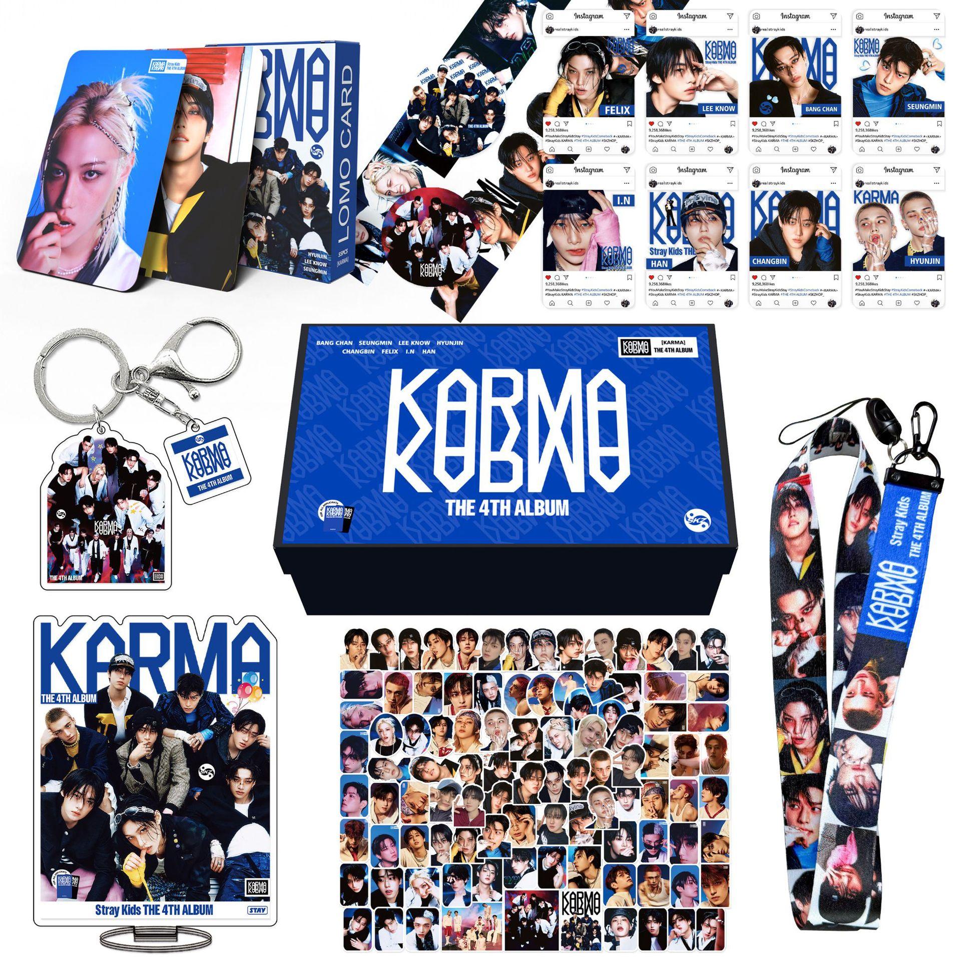 Skzoo Stray Kids Fan Gift Box With Karma Album Keychain Stickers And Peripheral Set Featuring Felix Hyunjin Collectibles