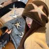 Star Patterned Beanie Cap Edge Curl Slouchy Hat Y2K Style Knitted Hat