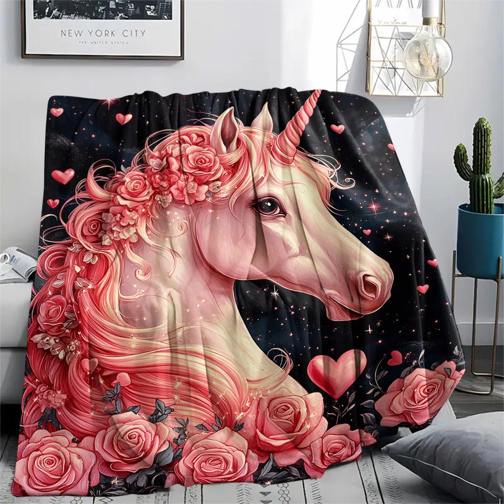 Unicorn Print Flannel Blanket, High Quality Comfortable for All Seasons, Home Decor, Warmth and Comfort, Perfect for Christmas Gifts