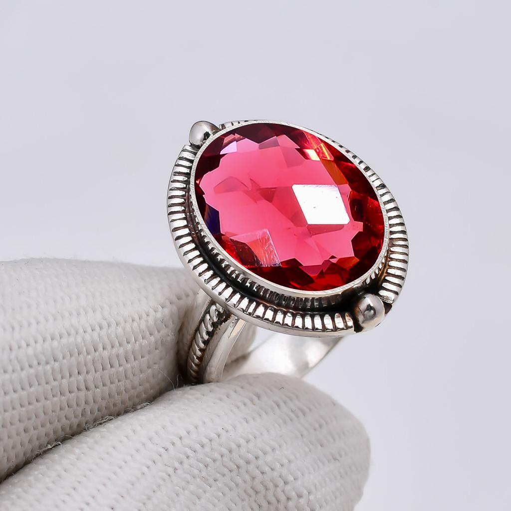 Pink Rubellite Tourmaline 925 Sterling Silver Ring V5124, Pink Ring, Oval Ring, Valentin's Day Gift, Gift For Her, Birthday Gift, Handmade Jewelry, Si