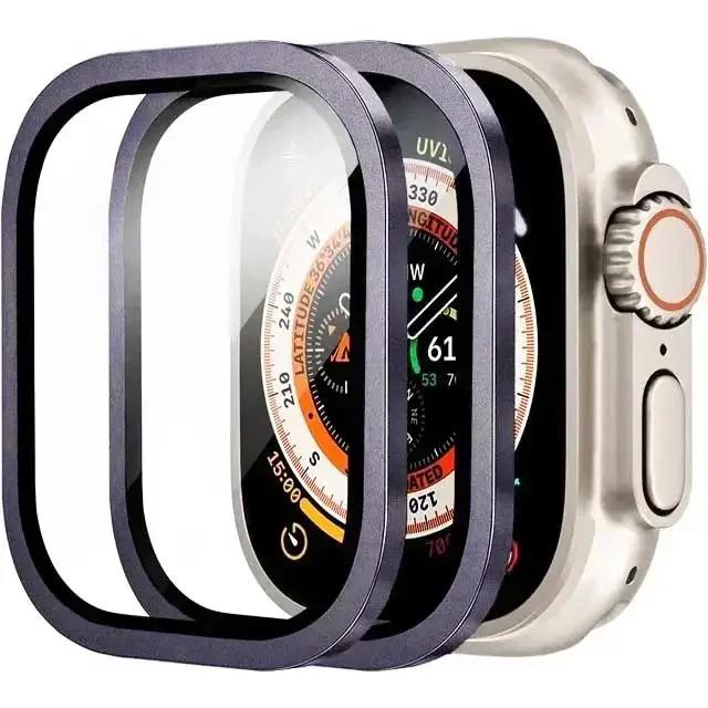2PCS Tempered Glass for Apple Watch Ultra 49mm Titanium Metal Frame Anti-Scratch film Serie Ultra 2 Screen Protector Accessories