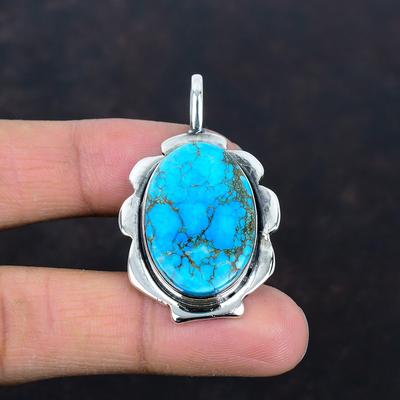 Tibetan Turquoise Pendant 925 Sterling Silver Pendant Handmade Real Gemstone Pendant Tibetan Turquoise Jewelry Designer Pendant Gift for Him