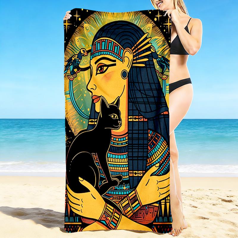1Pc Egyptian Queen Cat Beach Towel, Quick Dry, Multi-Use for Beach Pool Gym Yoga Home Travel, Christmas, Halloween, Xmas Gift Em92843