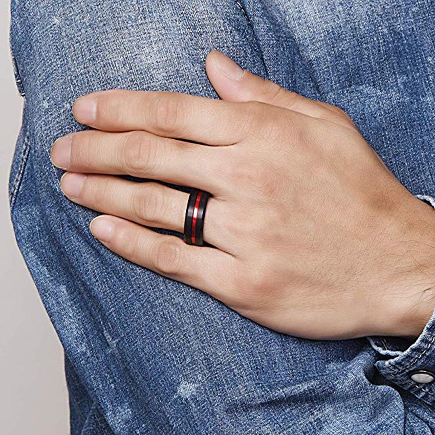 Mode 8 MM männer Edelstahl Ringe Blau Rot Bunte Nut Abgeschrägte Kante Hochzeit Verlobungsring männer Jahrestag schmuck