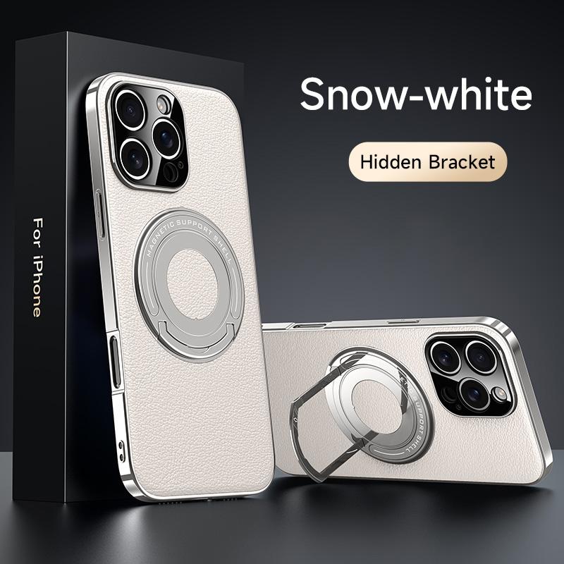 Luxury Magnetic Leatherette Bracket Phone Case For IPhone 16 15 14 13 Pro Max Magsafe Wireless Charging Hidden Stand Back Cover