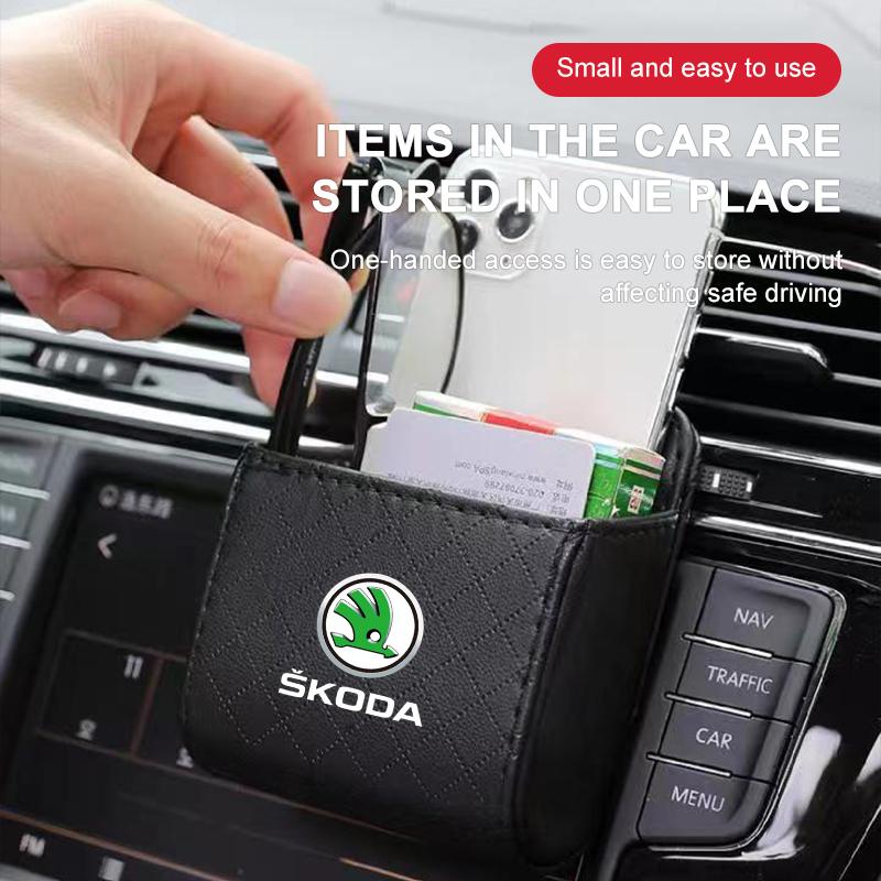 Car Interior Storage Bag Air Outlet Debris Bag Hanging Organizer Box for Skoda SCALA Superb Octavia 2 3 A4 A5 Fabia Kamiq Kapoq Kodiaq Rapid