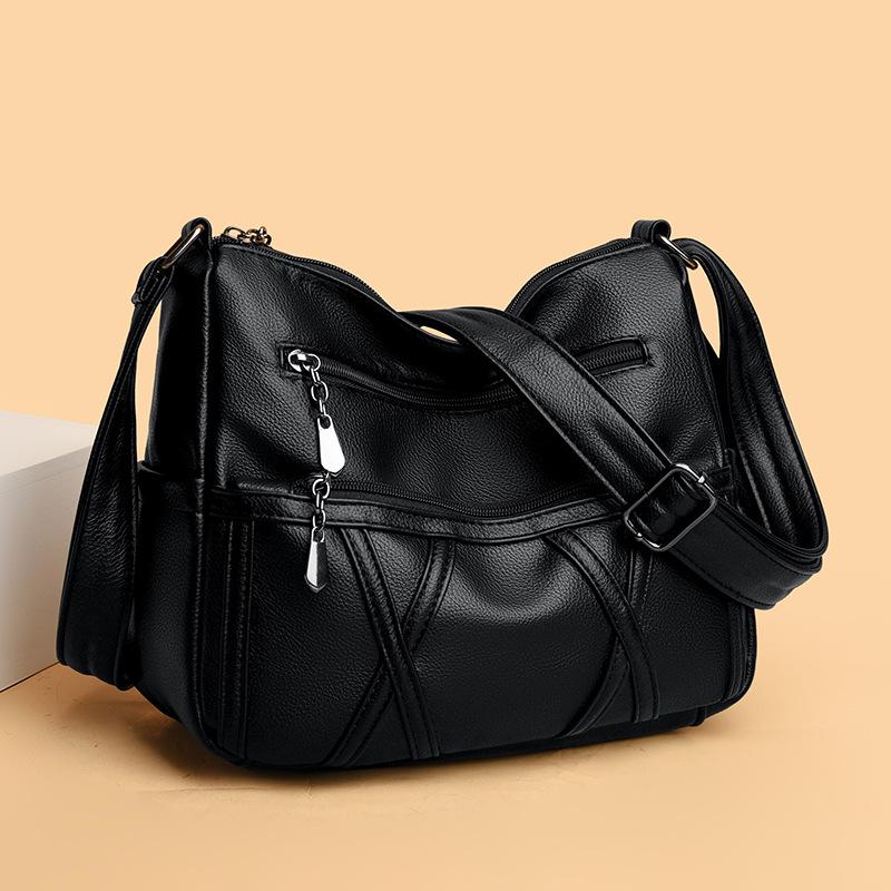 Bolso de cuero suave multicapa para mujer, bolso de madre de mediana edad y anciana, bolso de hombro tipo bandolera de gran capacidad