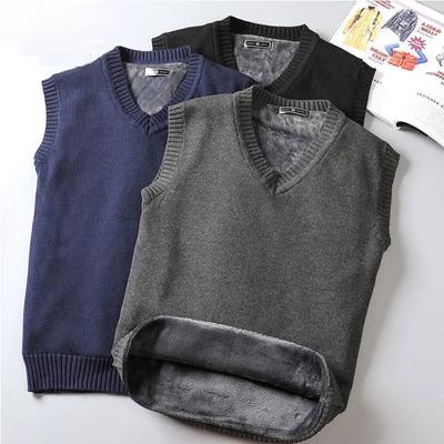 Mens Winter Clothing Thick Plus Velvet Sweater Cotton Sleeveless Business Knitting Thick Vest Warm Clothes Solid Color High Quality Sweater for Men