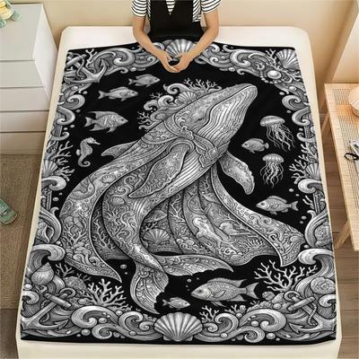 1 Stück Ozean-Print Flanelldecke, Hohe Qualität, Bequem für alle Jahreszeiten, Heimdekoration, Wärme und Komfort, Perfekt für Weihnachtsgeschenke W101