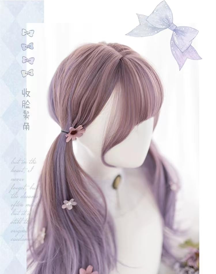 Sizuuenn Lolita Twintail Dlouhé vlasy s přechodem Fialová paruka Roztomilá květina Paruka odolná vůči vysokým teplotám Cosplay Paruka na vlasy Vyhrazená síť pro