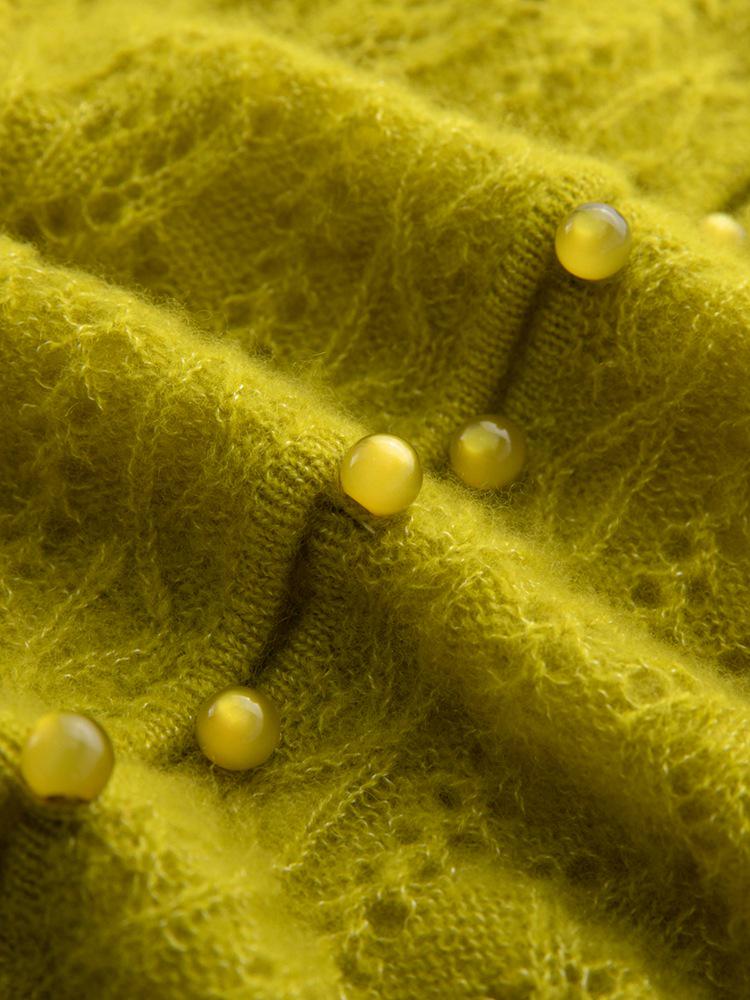 Women's V-Neck Hollowed Cashmere Cardigan - Loose Fit Autumn 2025 Cover-Up Pullover