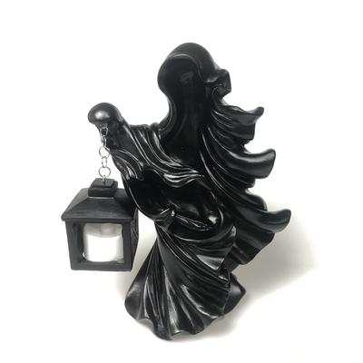 Geest Standbeeld met Licht Zwart Hars Standbeeld Halloween Decor Tuin Tuin Decoratie