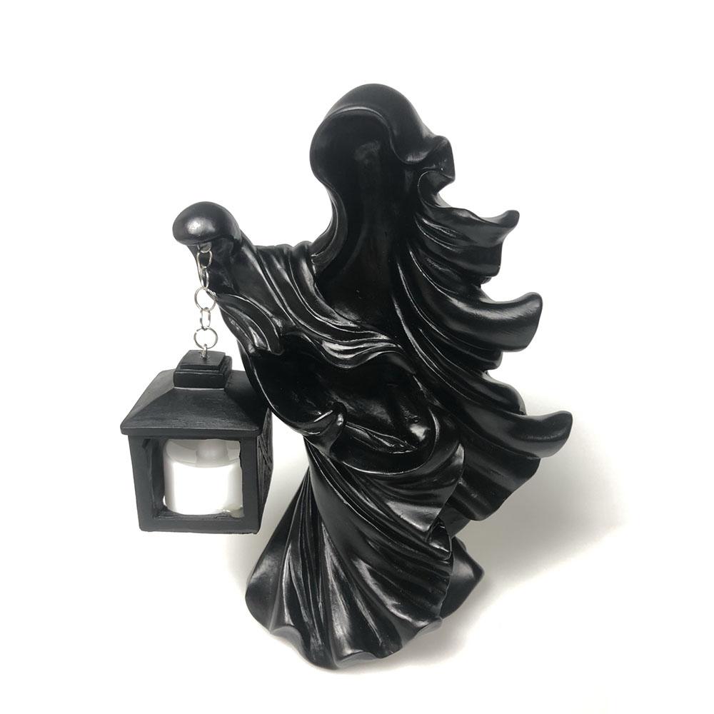 Ghost Statue W/ Light Black Resin Statue Halloween Decor Garden Yard Decoration