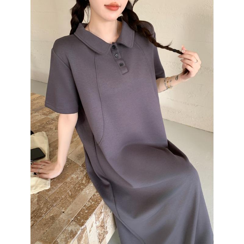 Dimanaf Women 2025 Plus Size Solid Dress Summer Vintage Dress Basic Long Casual Loose Dress Maxi