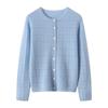 Lekasha 100% Pure Cashmere Plaid Hollow-Out Long-Sleeve Cardigan