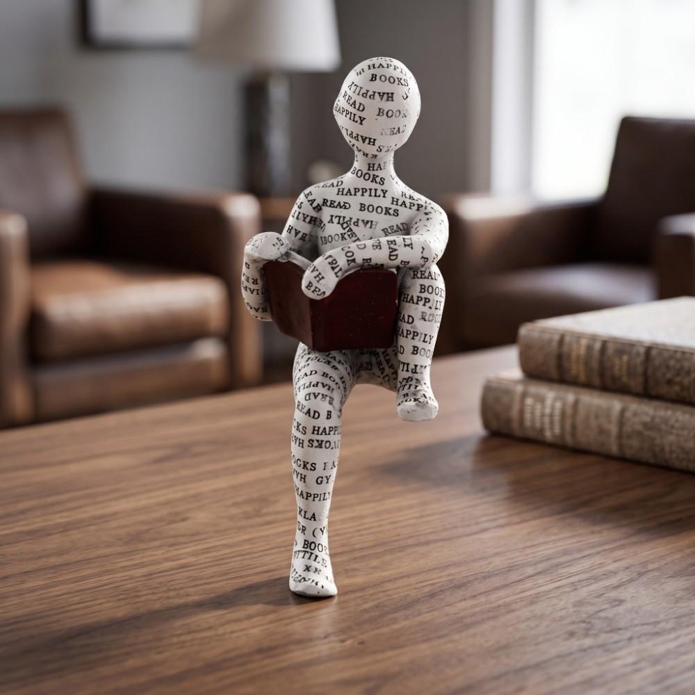 Simple Abstract Reading Character Carving Minimalist Book Lover Sculpted Figurine Sitting B
