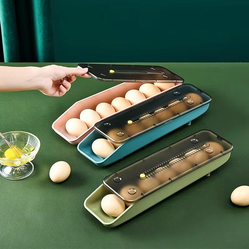 Egg Storage Box Organizer Refrigerator Automatic Rolling Egg Organizer Holder Fridge Storage Organizer Food Storage Container
