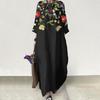 Women Long Dress Round Neck 3/4 Sleeves Loose Floral Print Fashion Outfits Casual Wear Plus Size Spring Summer Casual Beach Dress Vacation Clothing