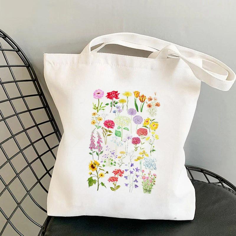 Floral Print Causal Canvas Bag Harajuku Women Shoulder Bags  Female Tote Handbag Large Capacity Shopper Handbag Fashion Handbags