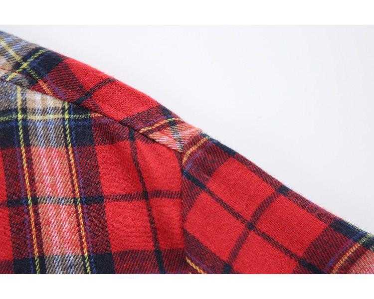 Korean Retro Plaid Plus Size Lapel Short Sleeve Shirt