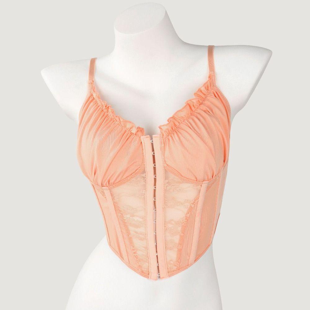 Transparent Lace Corset Mesh Hollow Slim Crop Tops Spicy Girl Style Lace Flower Camisole  Ladies
