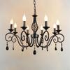 French Retro Black Wrought Iron Crystal Chandelier for Living Room, Dining Room, or Bedroom