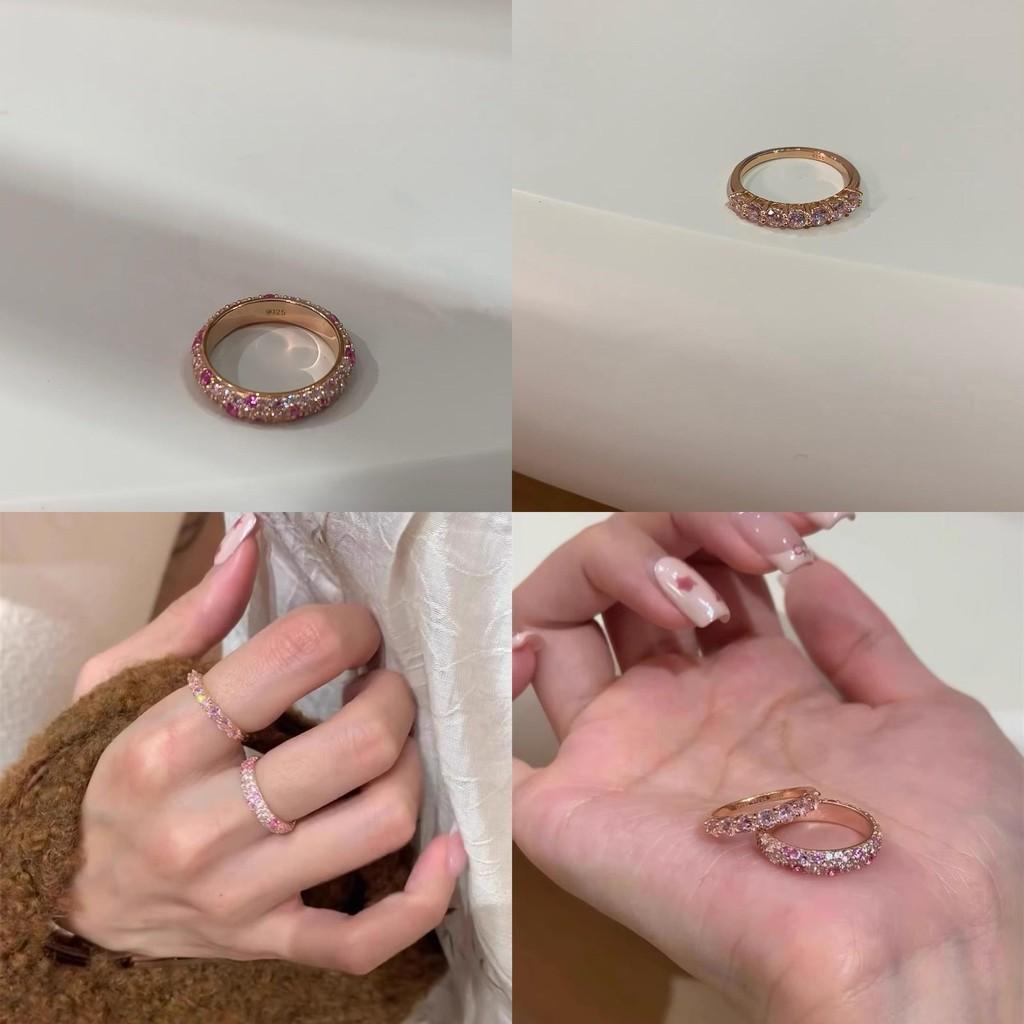 Pink Eyecatching Summer Full Row Crystal Ring With Unique Geometric Style Women For