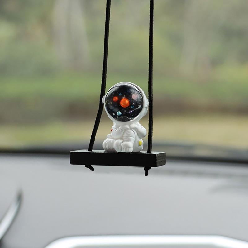 Swing Astronaut Shaped Car Pendant Cartoon Car Rear View Mirrors Hanging Ornaments Resin Interior Decoration