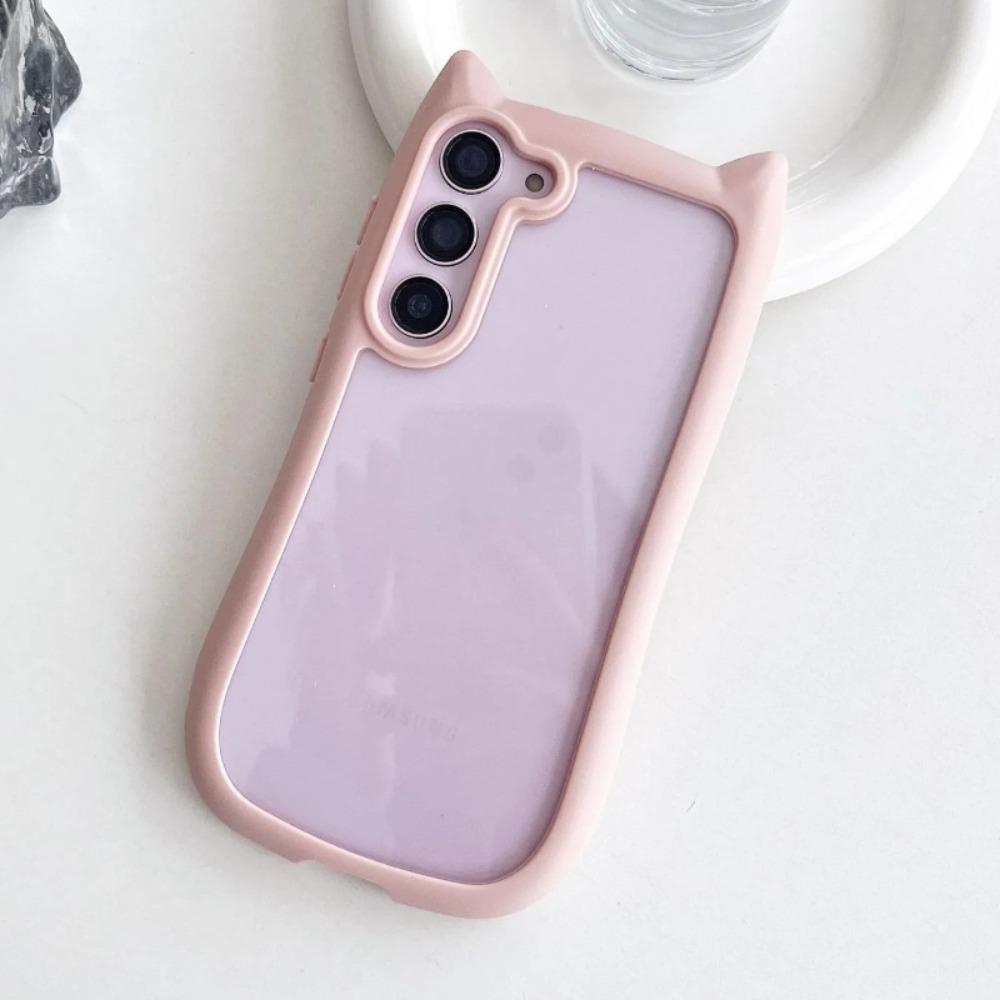 S25Plus Cute 3D Cat Transparent Case For Samsung Galaxy S25 S23 S24 Plus S25 Cartoon Ear Bumper Shockproof Hard Back Cover