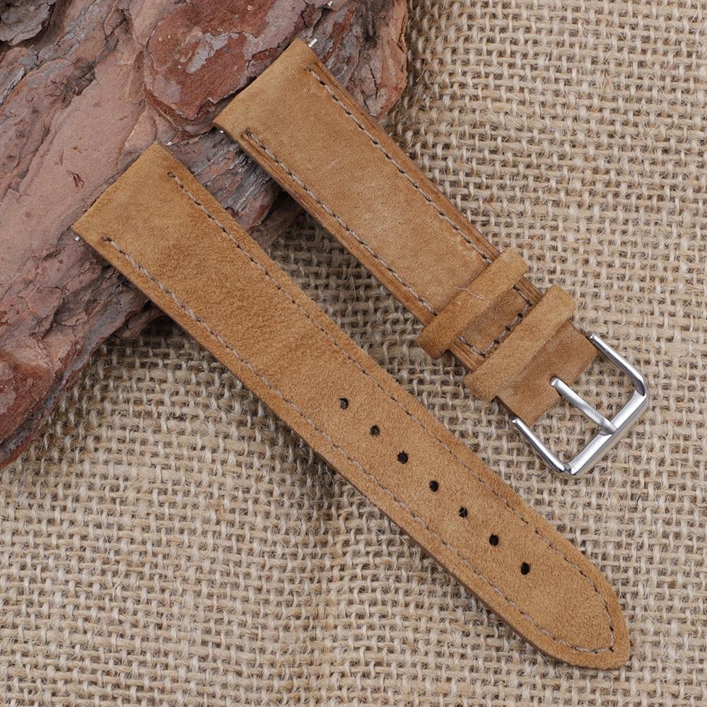 

Suede Leather Watch Strap 18mm 19mm 20mm 21mm 22mm Vintage Handmade Stitching Bracelet Watchband Replacement Watches Accessory 24mm дубильна кора