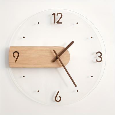 Elegant Silent Wall Clock Sleek Acrylic Solid Wood Design, No Drill Installation, Modern Minimalist Decor for Living Room Bedroom, Battery Powered AA