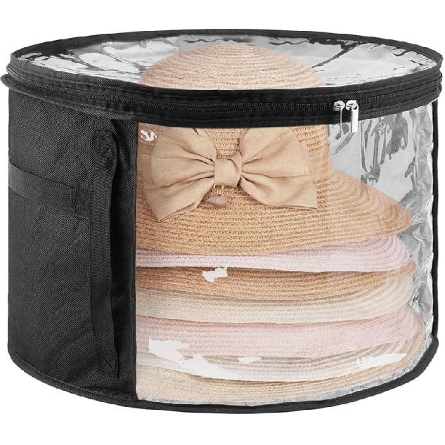 Bibabala Oversized Clear Hat Storage Bag for Women, Holds up to 7 Caps Cowboy Organizer for Closet, Wide Brims Case with Carrying Handles(Black)