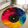 Colorful Graffiti Record Print Round Rug Living Room Music Theme Rug Bedroom Vinyl Floor Mat Home Sofa Area Rug Reading Area Rug