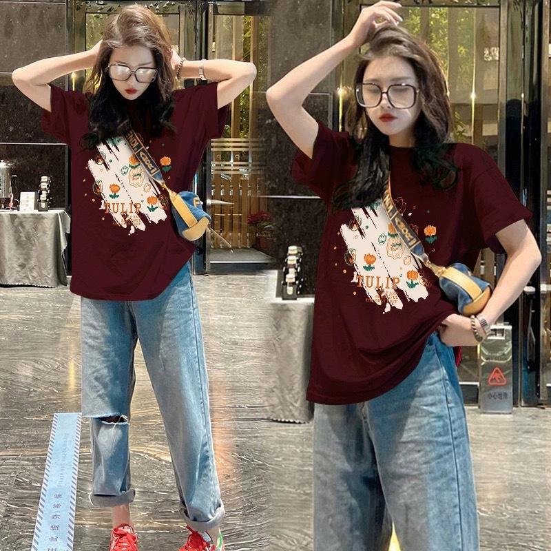 Apricot Pure Cotton Loose Front Shoulder Short-sleeved T-shirt Women's 2025 Summer New Large Version Medium and Long Hip-covering Top