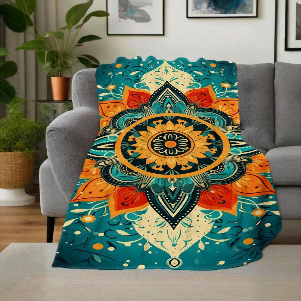 "Bohemian Mandala Wall Art: Vibrant Floral Decor for Your Space"Blanket Flannel Throw Blanket for Sofa, Bed, Travel, Camping, Office, Couch,