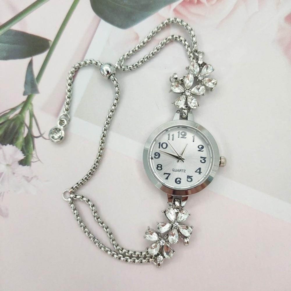 Adjustable Bracelet Watch Quartz Movement Flower Bracelet Watch Retro Diamond Watch For Women