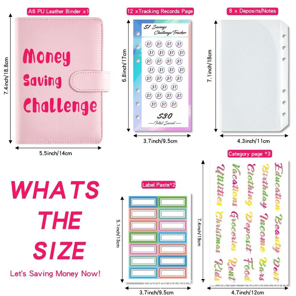 PU Leather Envelope Challenge Binder Challenging Refillable Money Saving Binder Loose-leaf Savings Handbook