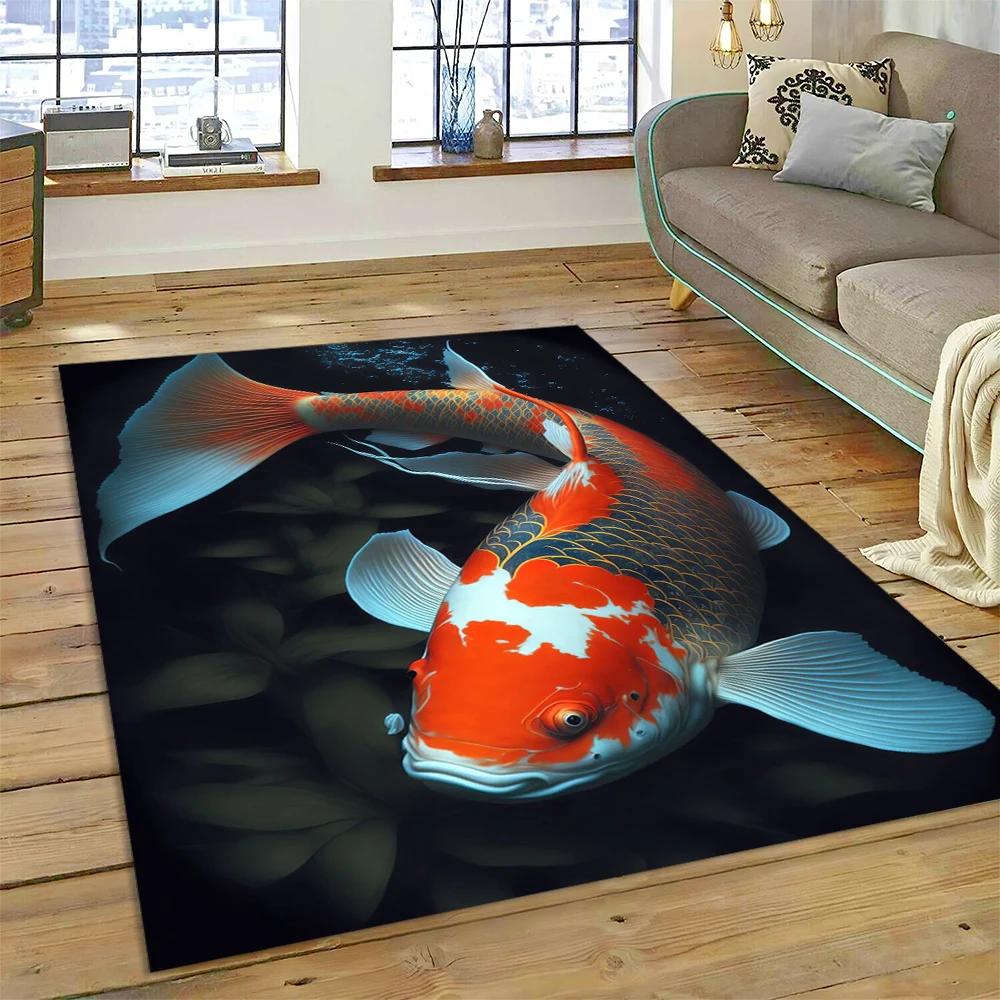 Koi Carp Naturalize Yin Yang Fish Cartoon Carpet Rug for Home Living Room Bedroom Sofa Doormat Decor,Kids Area Rug Non-slip Mat