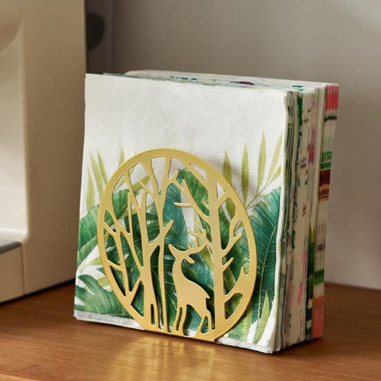 Portatovaglioli a Forma di Cervo da Tavolo Animale Foresta Albero Dispenser di Carta Rotondo Metallo Rustico Portatovaglioli di Stoffa per Cucina Fattoria Ristorante
